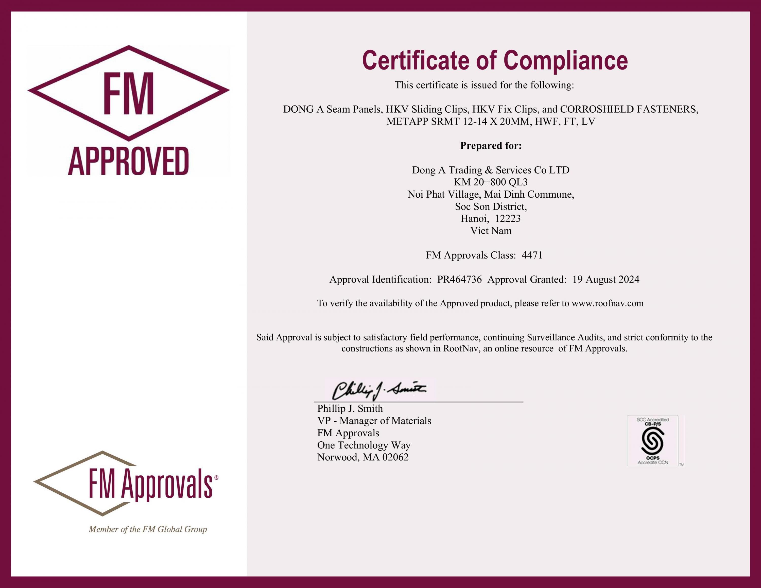 Đông Á và các sản phẩm đạt chứng nhận  FM Approved